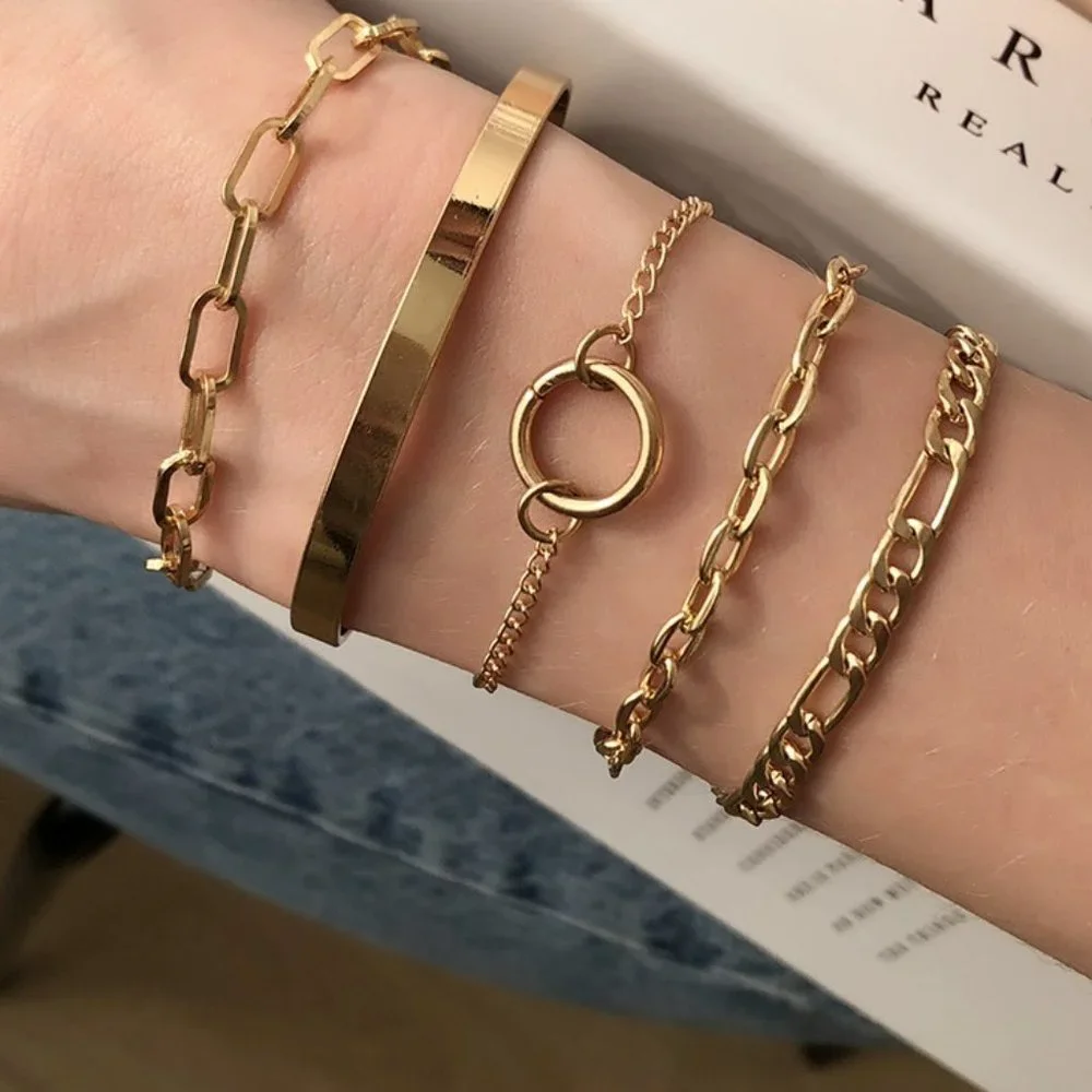 5pcs Silver Bracelet Set